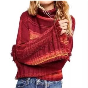 Free People “Close to Me” Striped Pullover Sweater -Turtleneck- Bell Sleeve